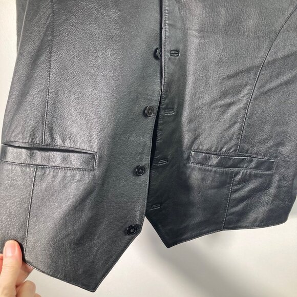 Mens Cripple Creek Leather Western Vest L Black Button Front Leather Nylon Lined - Picture 4 of 7